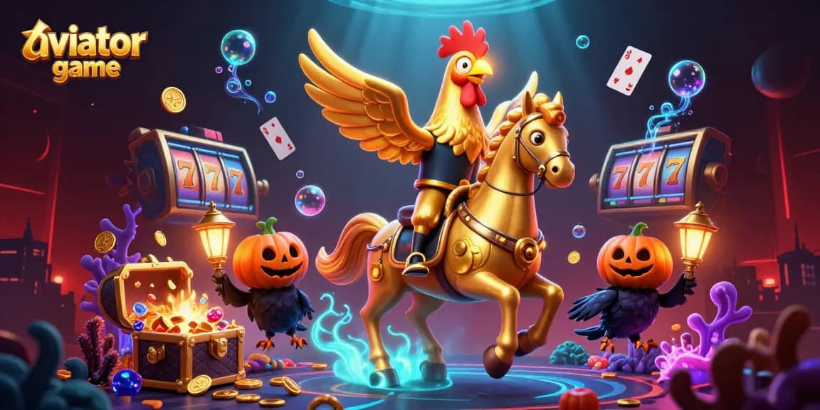 Play the exciting aviator game with a captivating golden rooster and explosive treasures in this immersive casino scene.