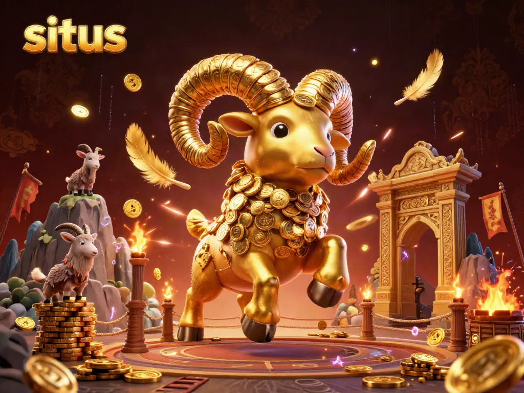 Experience the situs excitement with a golden ram charging through a gambling arena packed with action and rich detail.