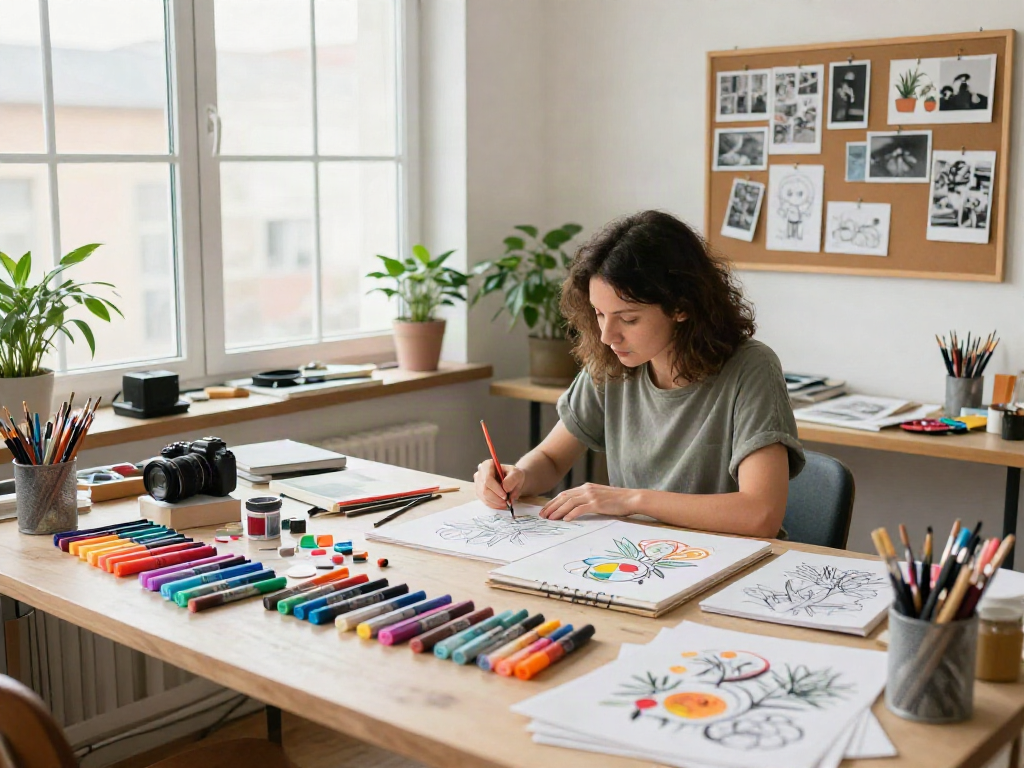 Colorful markers wholesale displayed on a vibrant artist's workspace with creative supplies
