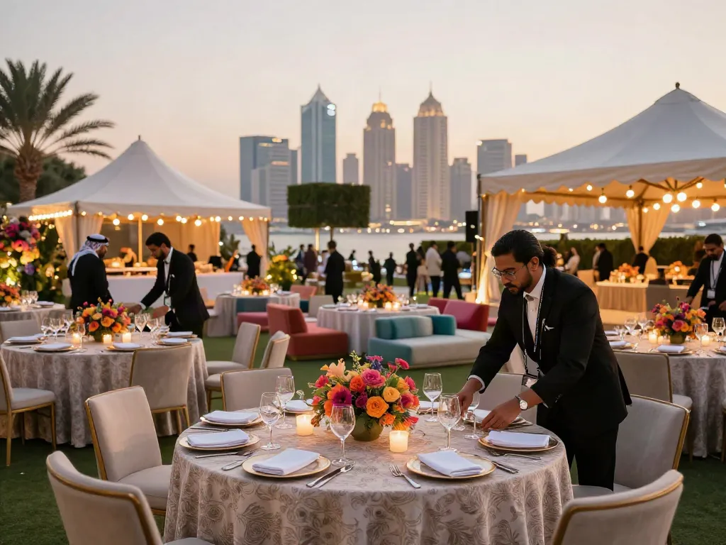 Event rentals featuring elegant outdoor setup with premium furnishings and decor for a luxurious gathering.