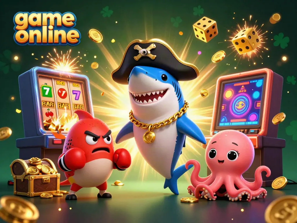 Engaging game online scene with cartoon characters and vibrant casino elements.