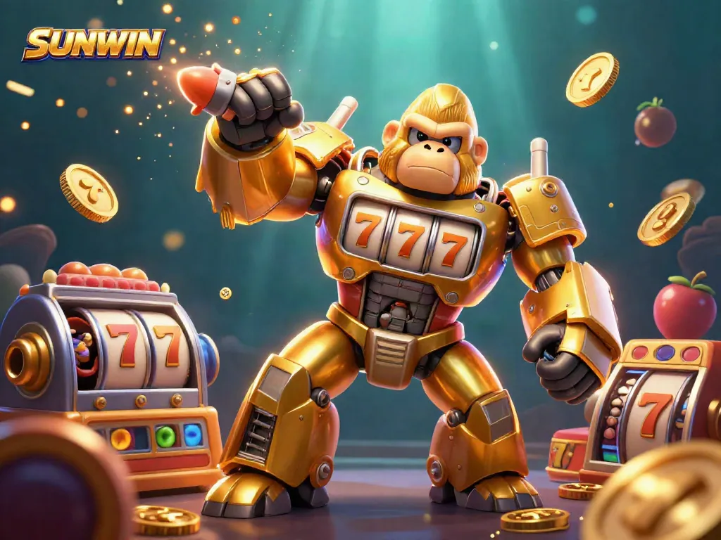 Experience thrilling jackpots with SUNWIN's 3D slot machine-inspired games featuring golden gorilla mech and vibrant elements.