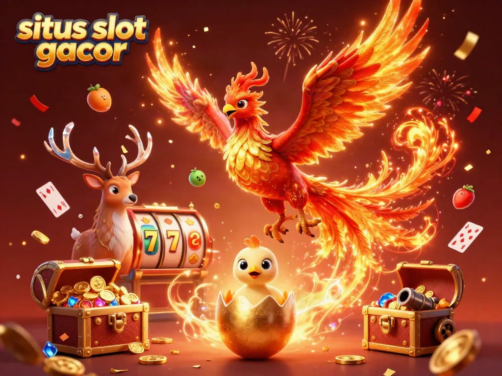 Experience the exciting action of situs slot gacor with a vibrant phoenix and slot symbols in this captivating illustration.