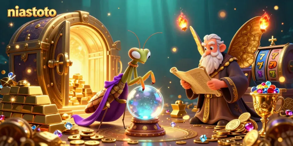 Experience niastoto's magic with vibrant symbols and fortune tellers in this immersive casino illustration.