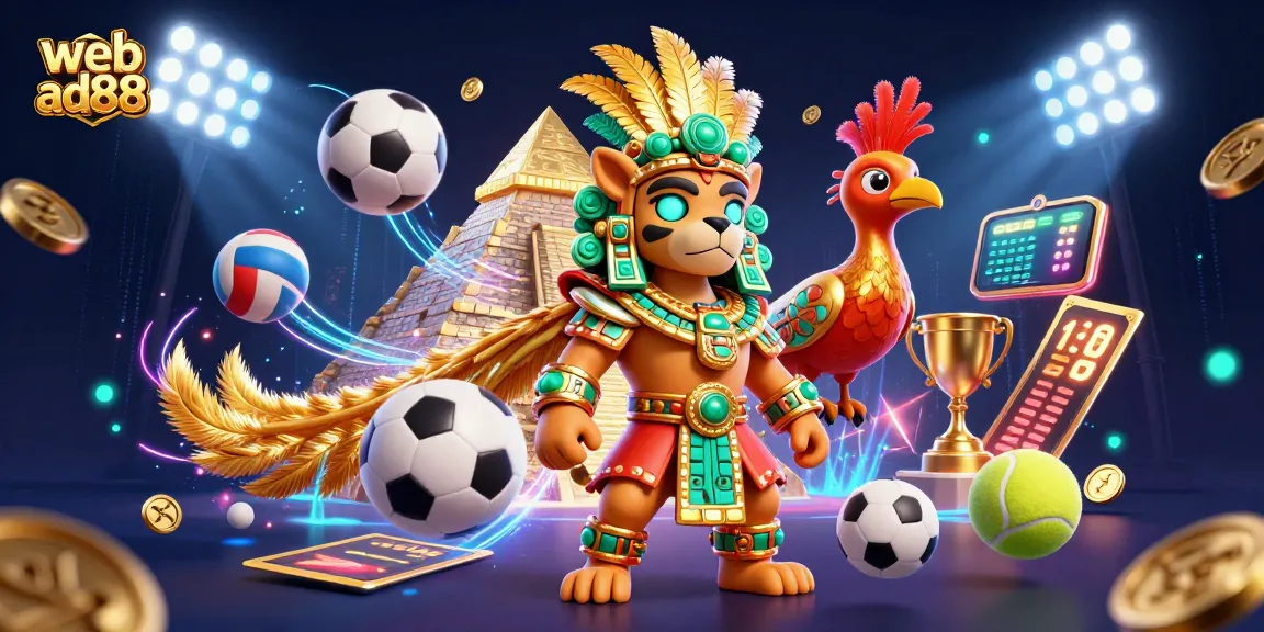 Place winning bets at web ad88 with vibrant 3D casino-themed illustration showcasing energetic action.