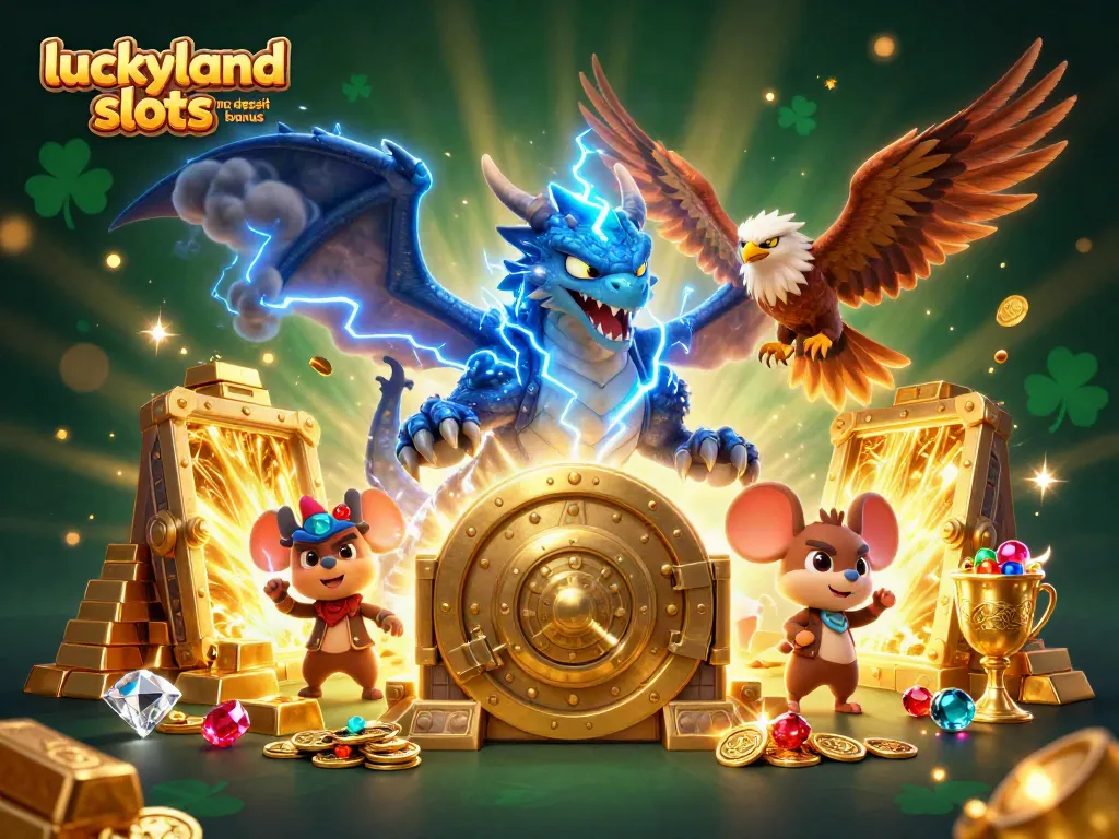 Experience the excitement of luckyland slots no deposit bonus with gold coins and mystical creatures.
