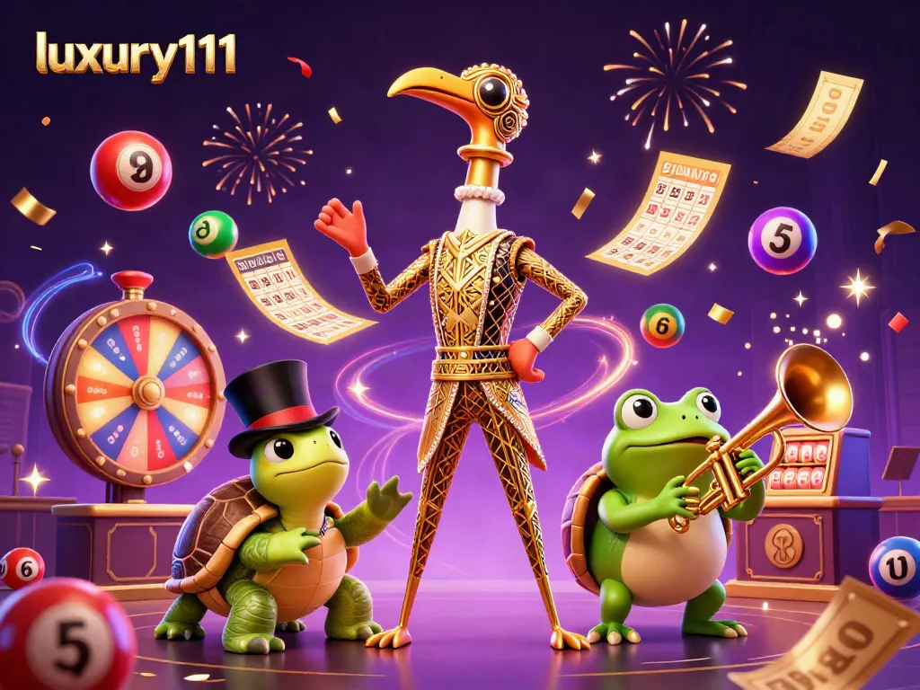 Join the excitement at luxury111 while vibrant lottery balls bounce around a lively gaming scene.