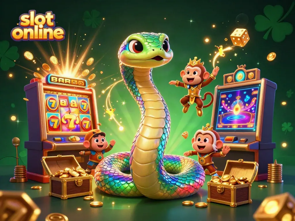 Play vibrant slot online with a colorful illustrated scene featuring dynamic elements and characters.
