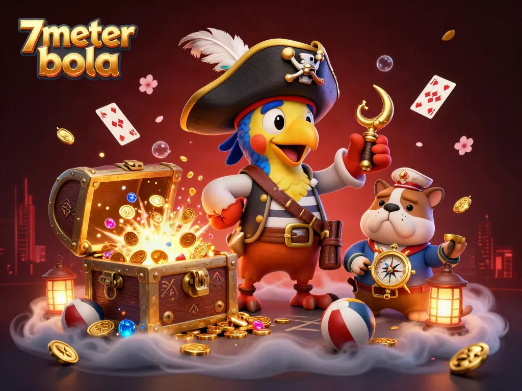 Experience thrilling action with 7meter bola, featuring vibrant casino elements and characters in an exciting scene.