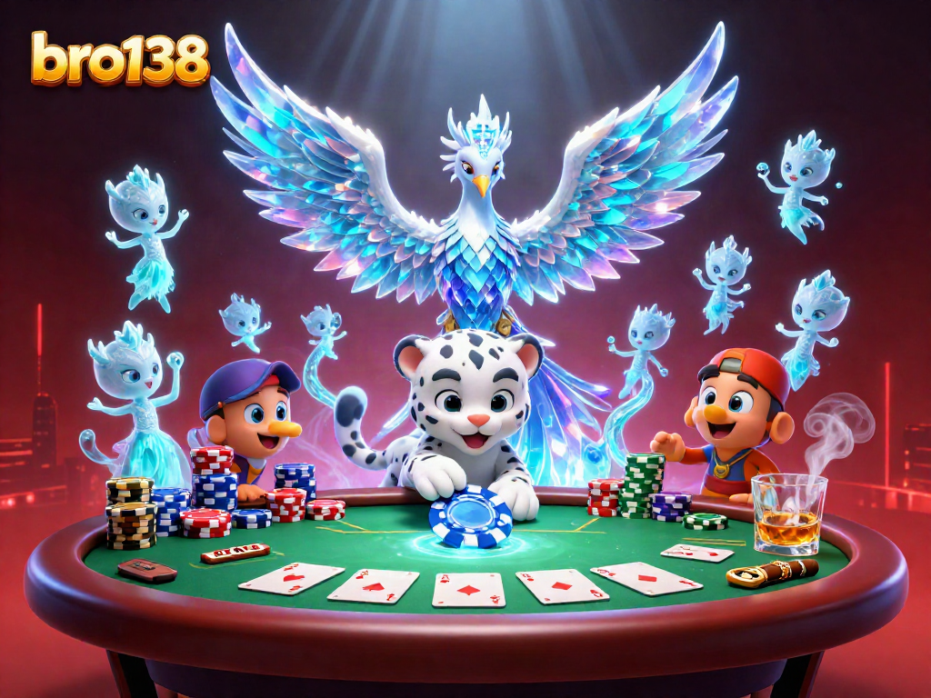 Experience the thrill at bro138 with the ice phoenix and poker action, showcasing vibrant casino energy.