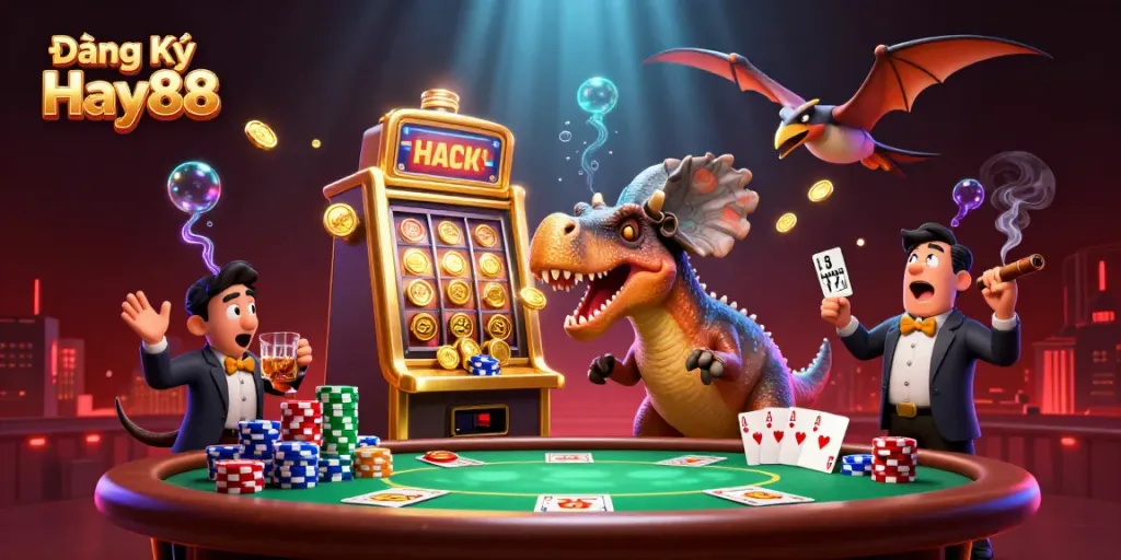 Experience Đăng Ký Hay88 with a pachycephalosaurus causing a jackpot frenzy at a golden slot machine.