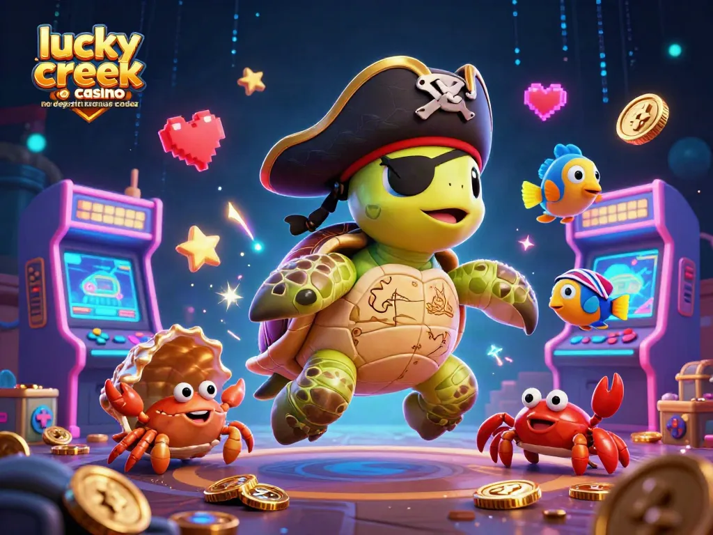 Spin and win with Lucky Creek Casino no deposit bonus codes featuring playful sea characters and gaming elements.