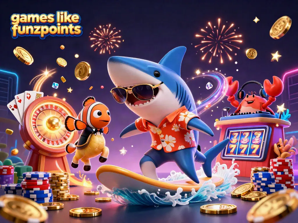 Play games like funzpoints with this vibrant scene of animated characters enjoying casino activities.