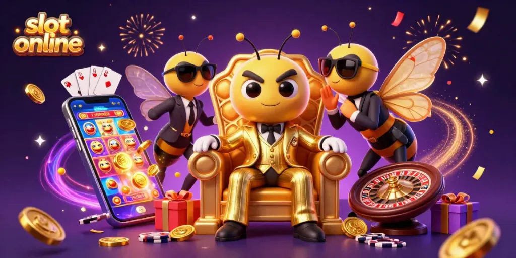 Experience exciting slot online gaming with a dynamic scene of a bumblebee mob boss and magical elements.