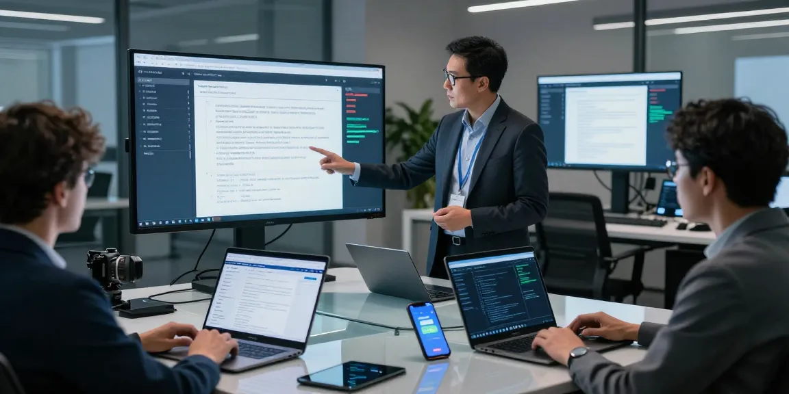 Expert demonstrating document fraud detection software in a modern office setting.