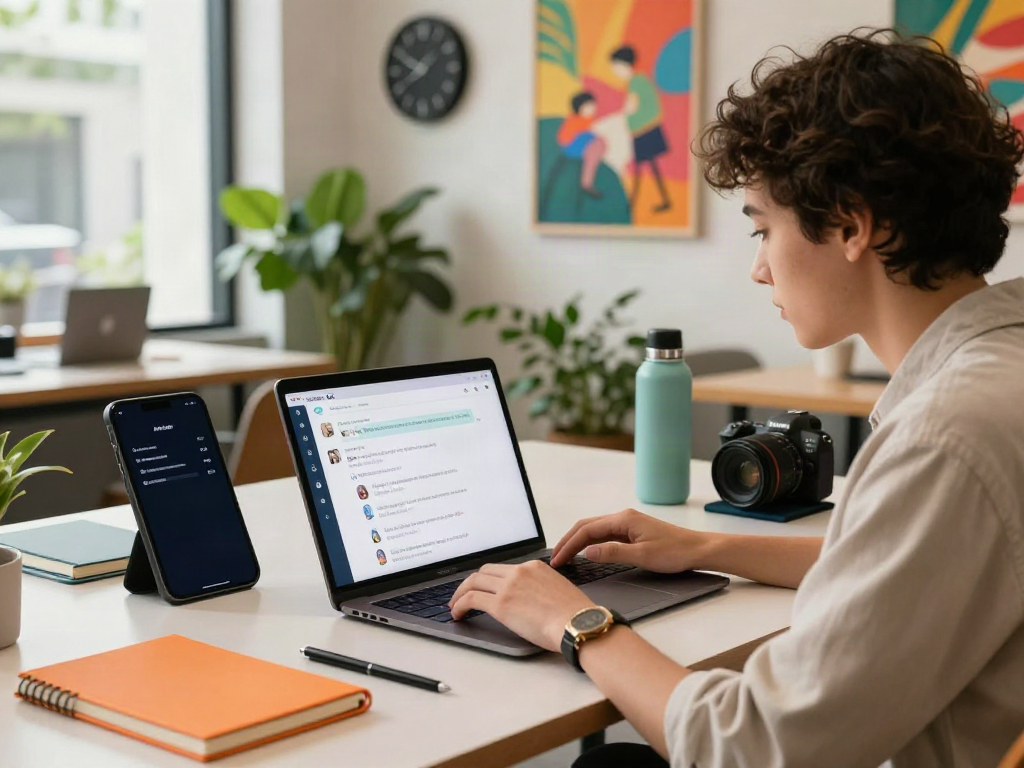 Engaging with an unfiltered AI chat platform in a vibrant workspace.
