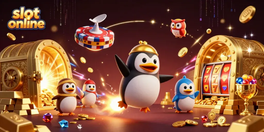 Slot online menghadirkan penguin emas beraksi di luar angkasa, mengejar chip poker raksasa dan harta karun kasino lainnya.