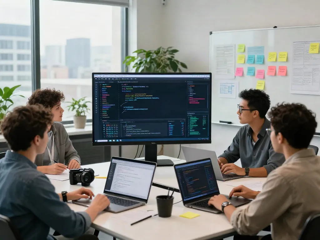 Team collaboration in a modern office analyzing data on the AI Token Economy.