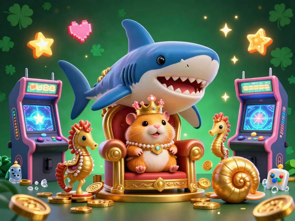 Engage in thrilling gaming at ku88 with a fierce golden hamster king amidst vibrant casino elements.