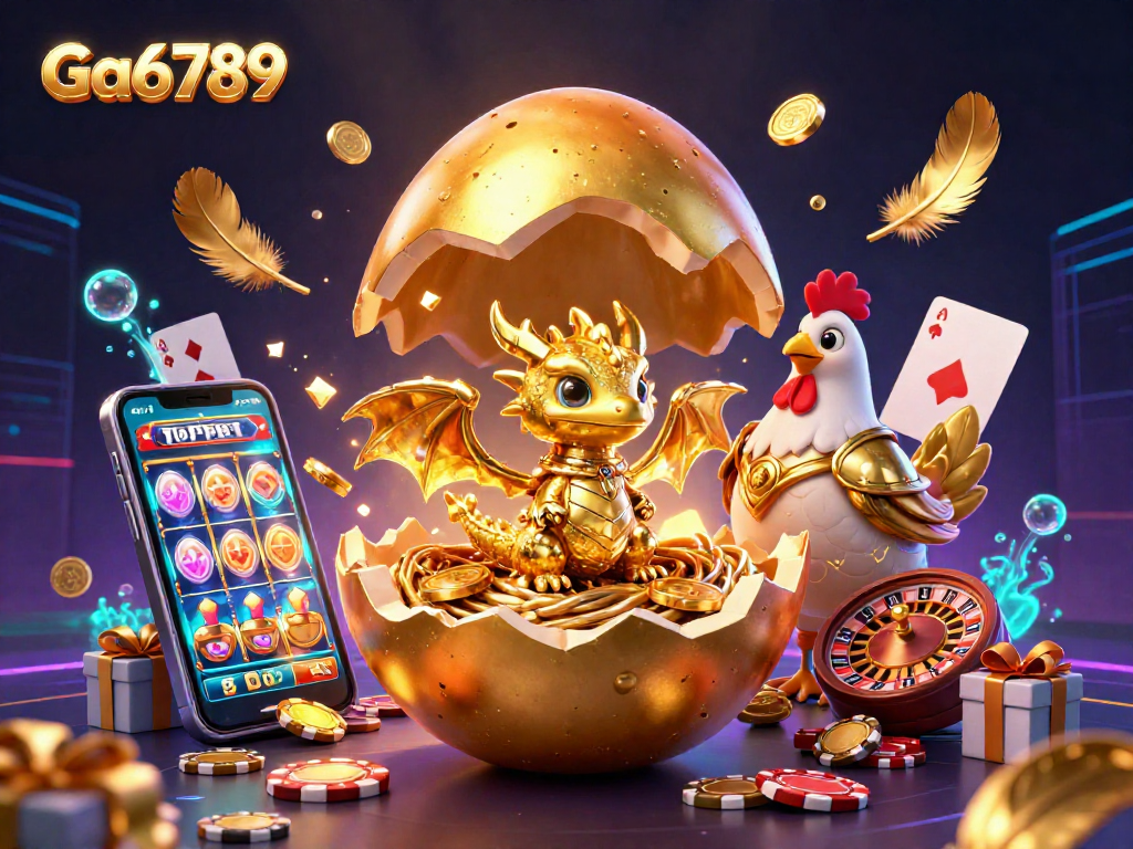 Experience the captivating Ga6789 scene of a golden dragon amidst poker chips and dynamic casino elements.