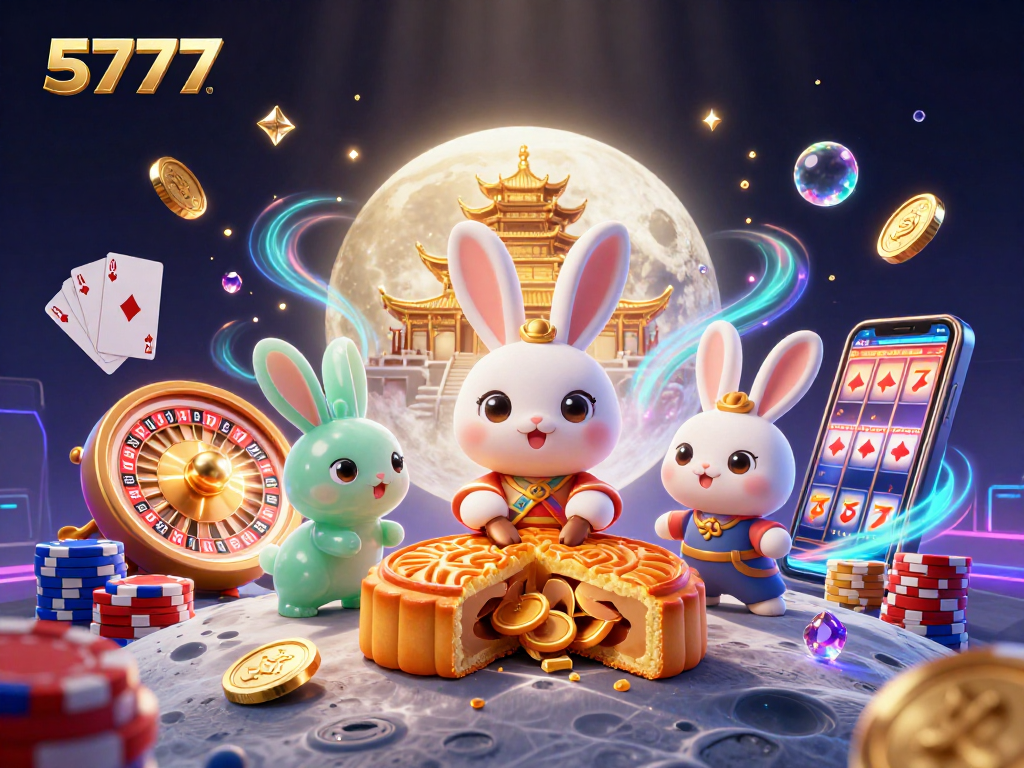 Engage with thrilling bets at 5777 as the moon rabbit reveals poker chips from mooncakes.