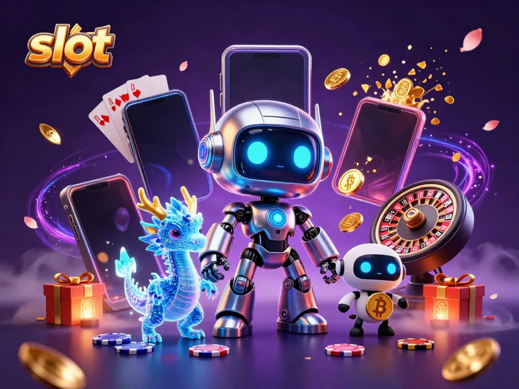 Experience thrilling slot adventures with a vibrant 3D illustration showcasing animated characters and casino elements.