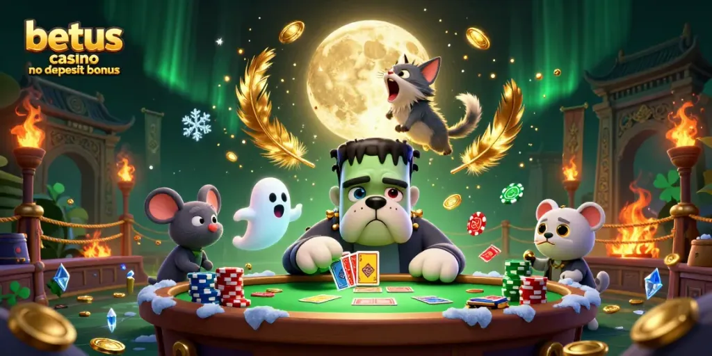 Engage with the exciting betus casino no deposit bonus while playing with fun characters at an animated casino table.