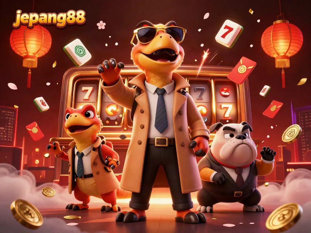 Experience thrilling gameplay with jepang88 in a cartoon scene of raptors attempting to enter a VIP casino lounge.