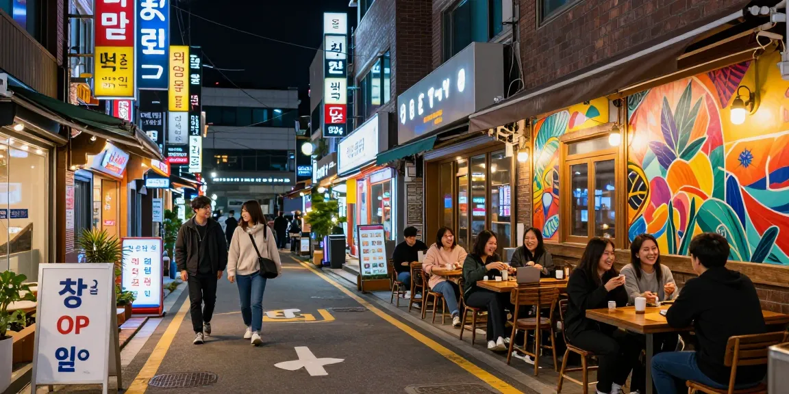 창원OP 서비스가 제공되는 화려한 네온 불빛의 창원 거리 모습