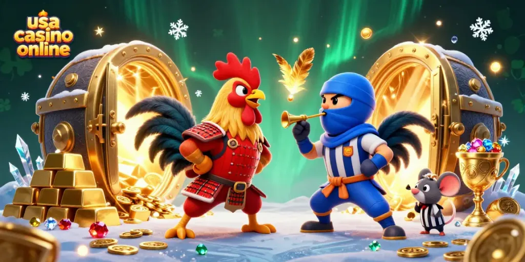 Engage in thrilling battles at usa casino online with dynamic 3D fighting roosters and casino riches.