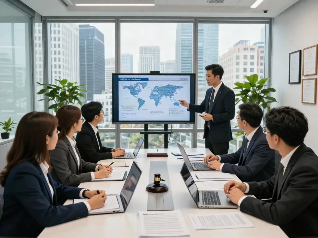 Lead Roedl team strategizing in a modern legal office for effective international business solutions.
