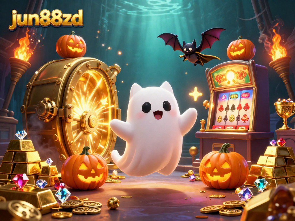 Experience exciting gameplay at jun88zd with a magical casino scene featuring a ghost cat and a vampire bat.