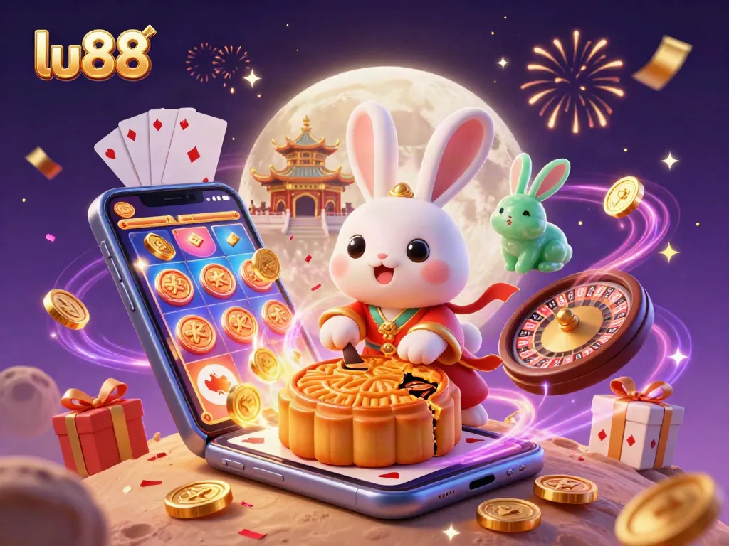 Engage with lu88's vibrant casino atmosphere, featuring a moon rabbit and magical slot games.