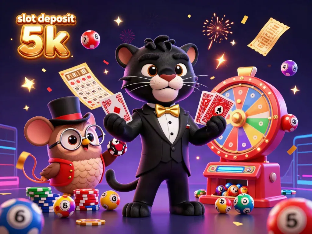 Join the excitement with slot deposit 5k as our stylish panther and friends engage with vibrant casino elements.