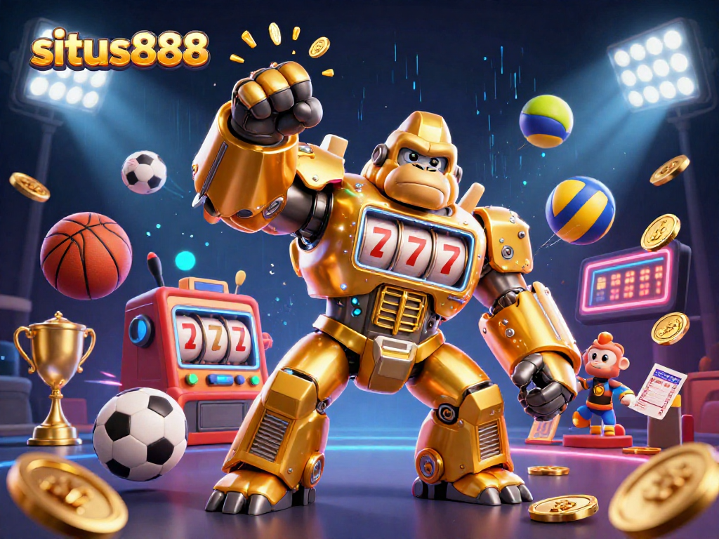 Engage with situs888 to win big on dynamic gaming with the golden gorilla mech and vibrant sports elements!