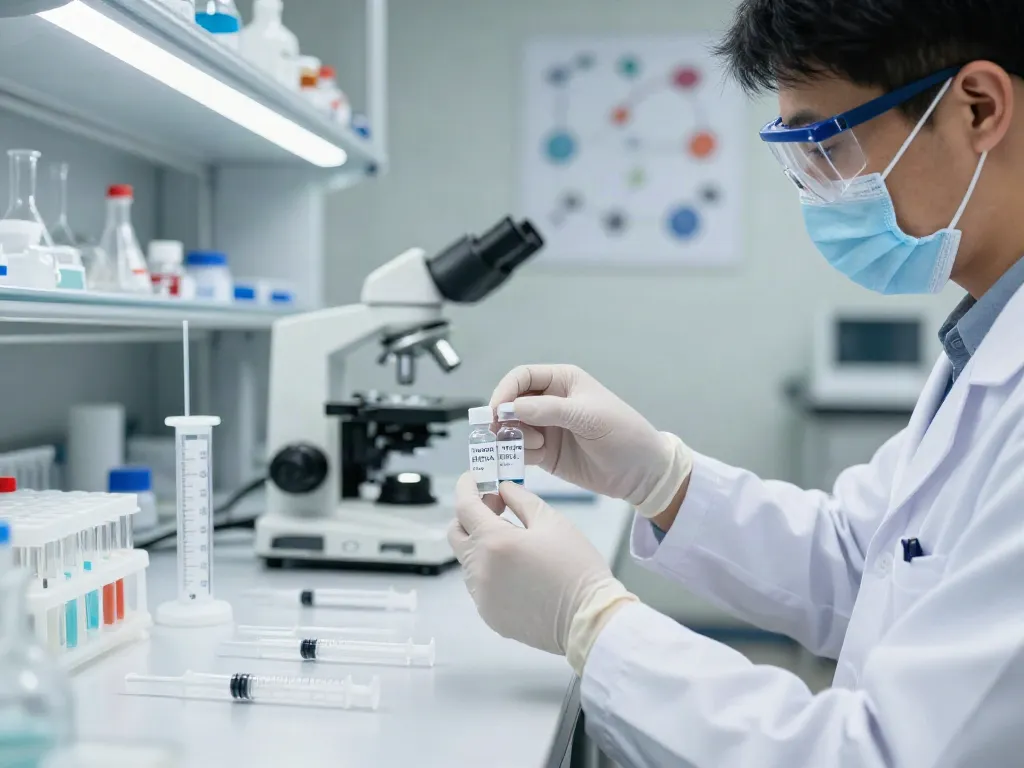 3ml bac water vials being handled in a professional lab environment