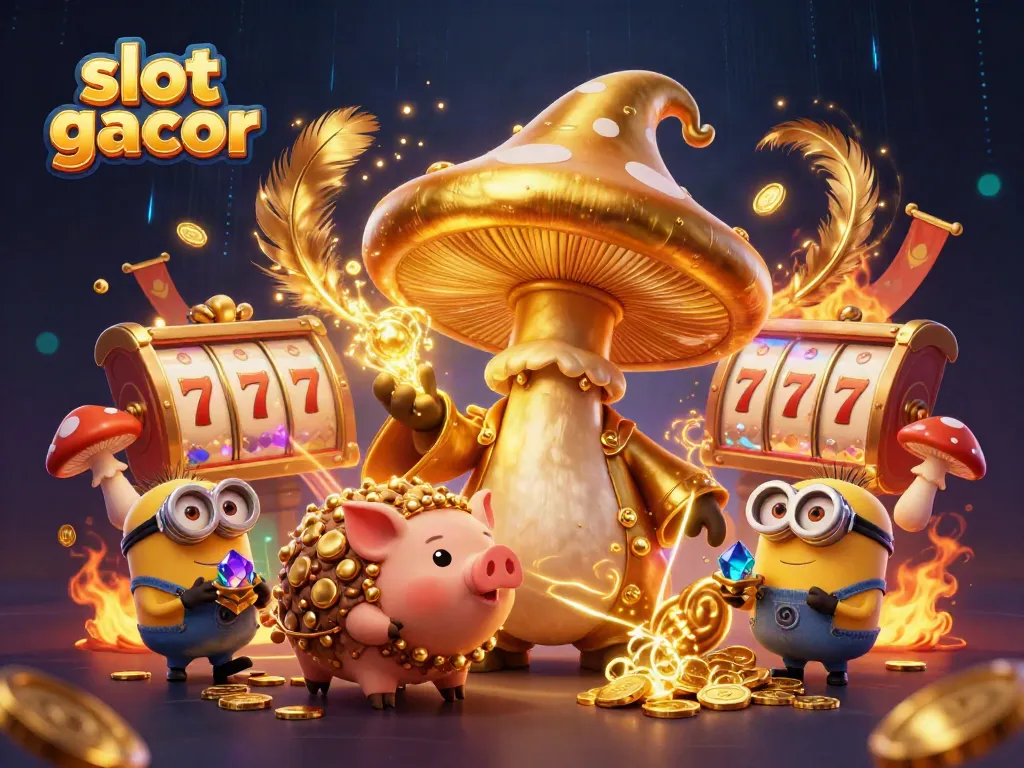 Experience the magic of slot gacor with golden wizard and truffle pig revealing treasures.