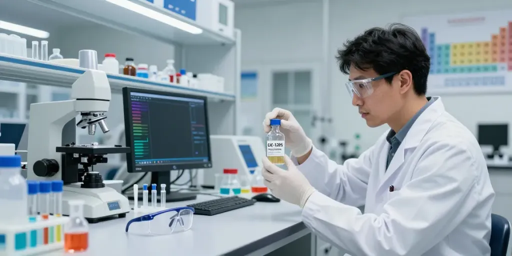 CJC no DAC IPA research compound for sale in a modern laboratory with scientists analyzing peptides.