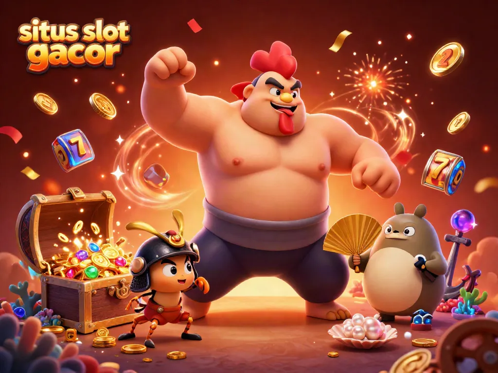 Experience the excitement of situs slot gacor with a dynamic scene featuring spectacular casino themes and vibrant characters.
