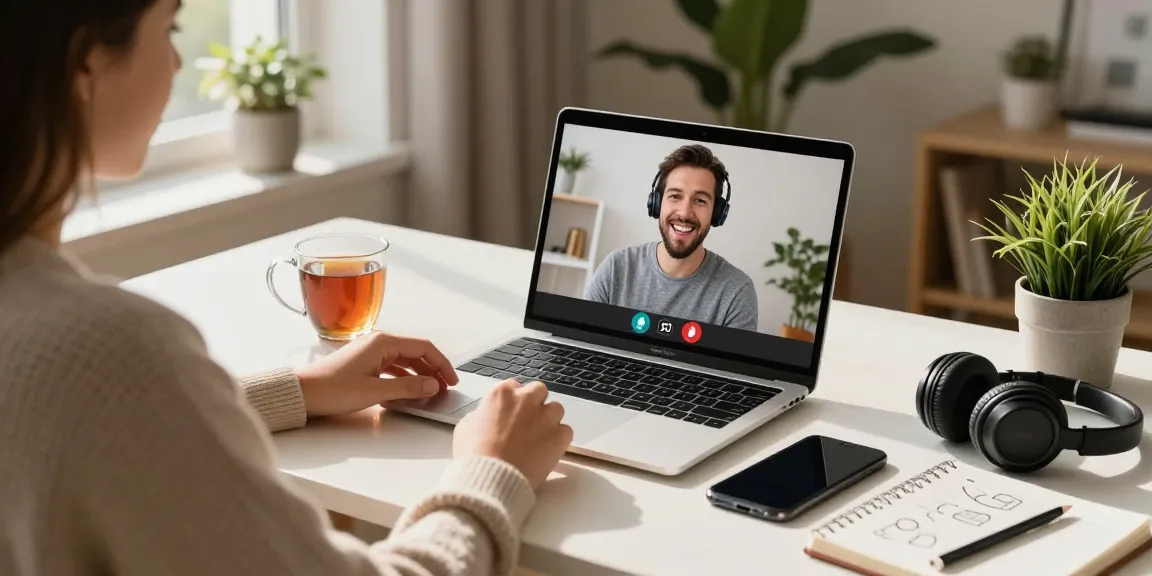 Engaging in a 1v1 chat through video call on laptop, creating personal connections.