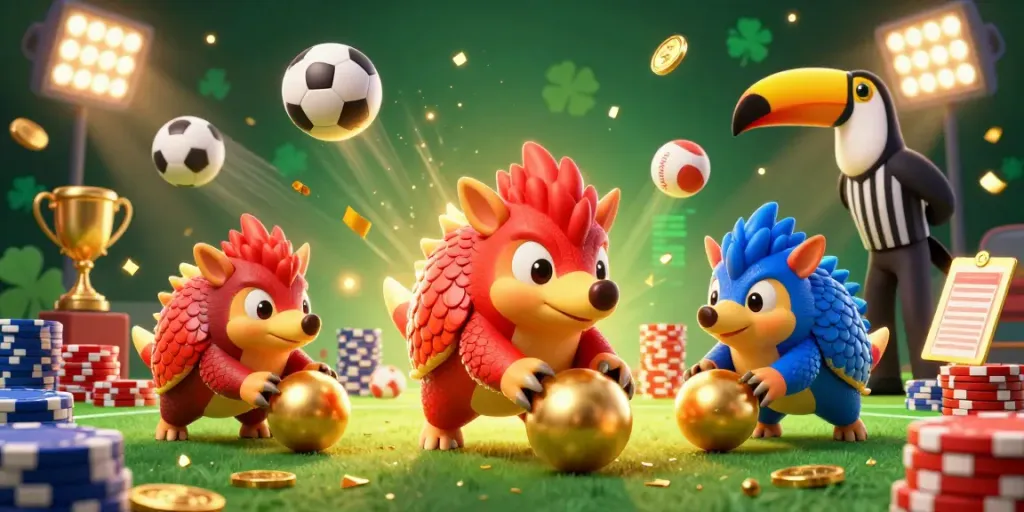 Experience the excitement of bujang toto as rival pangolins compete in a vibrant casino game scene.