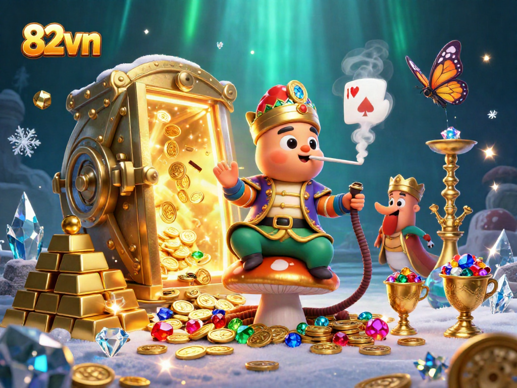 Experience thrilling action at 82vn with a vibrant 3D casino illustration featuring a hookah-master.