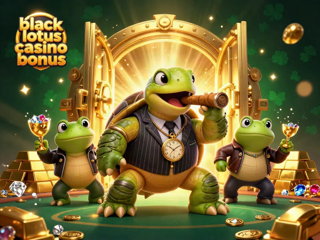 Experience the excitement of black lotus casino bonus with vibrant 3D characters amid casino riches.