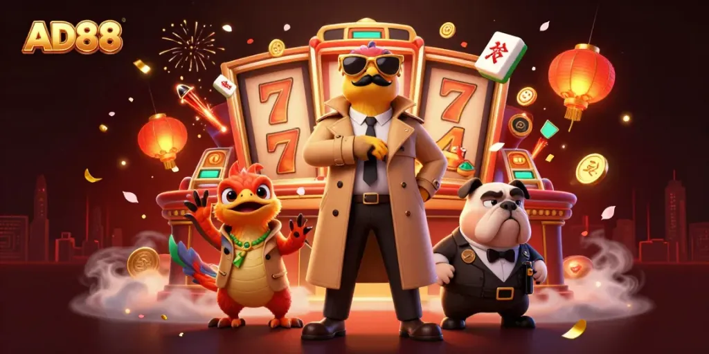Experience the thrill of AD88 with raptors in disguise at a VIP casino filled with vibrant elements.