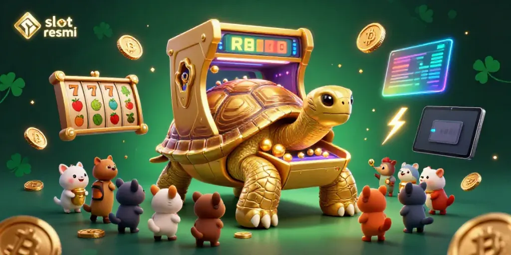 Engage with exciting slots at slot resmi with a 3D illustration featuring a tortoise pinball machine.