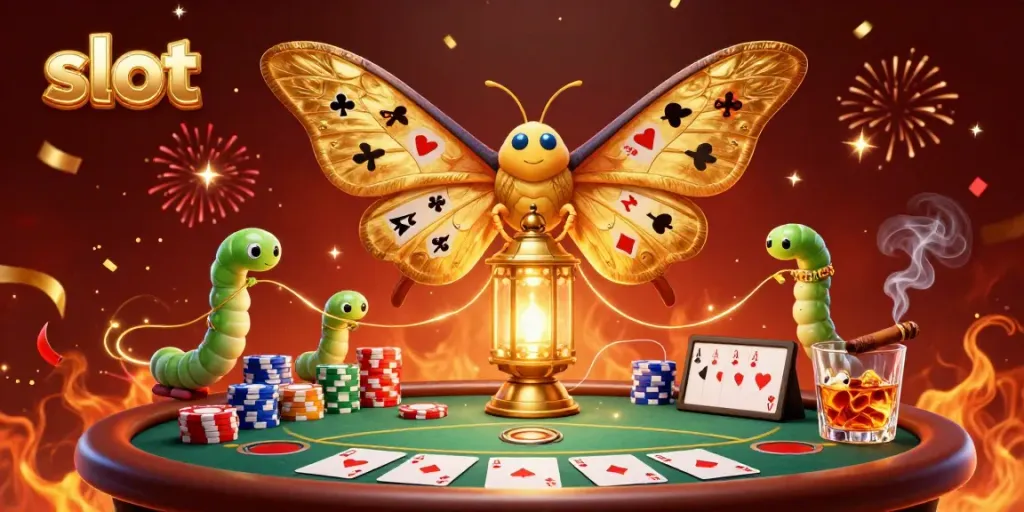 Engage with exciting slot gaming experiences showcased by an enchanting 3D moth illustration.